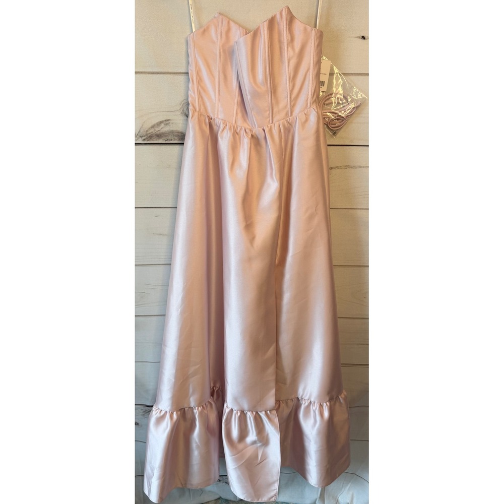 Dessy Collection 3152 Strapless Corset Ruffle Maxi Dress Ballet Pink Satin 6R